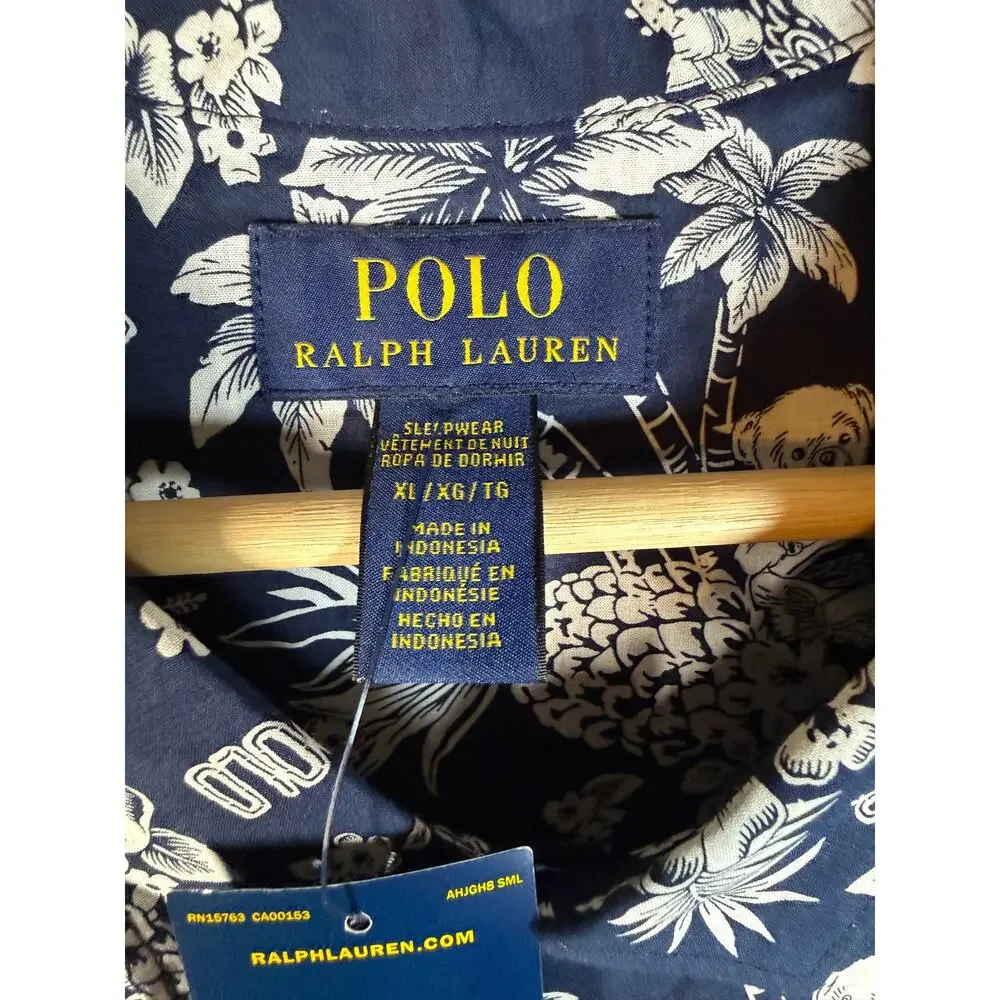 NEW Polo Ralph Lauren Mens XL Sleepwear Button Up Hawaiian Bears Sleep Shirt